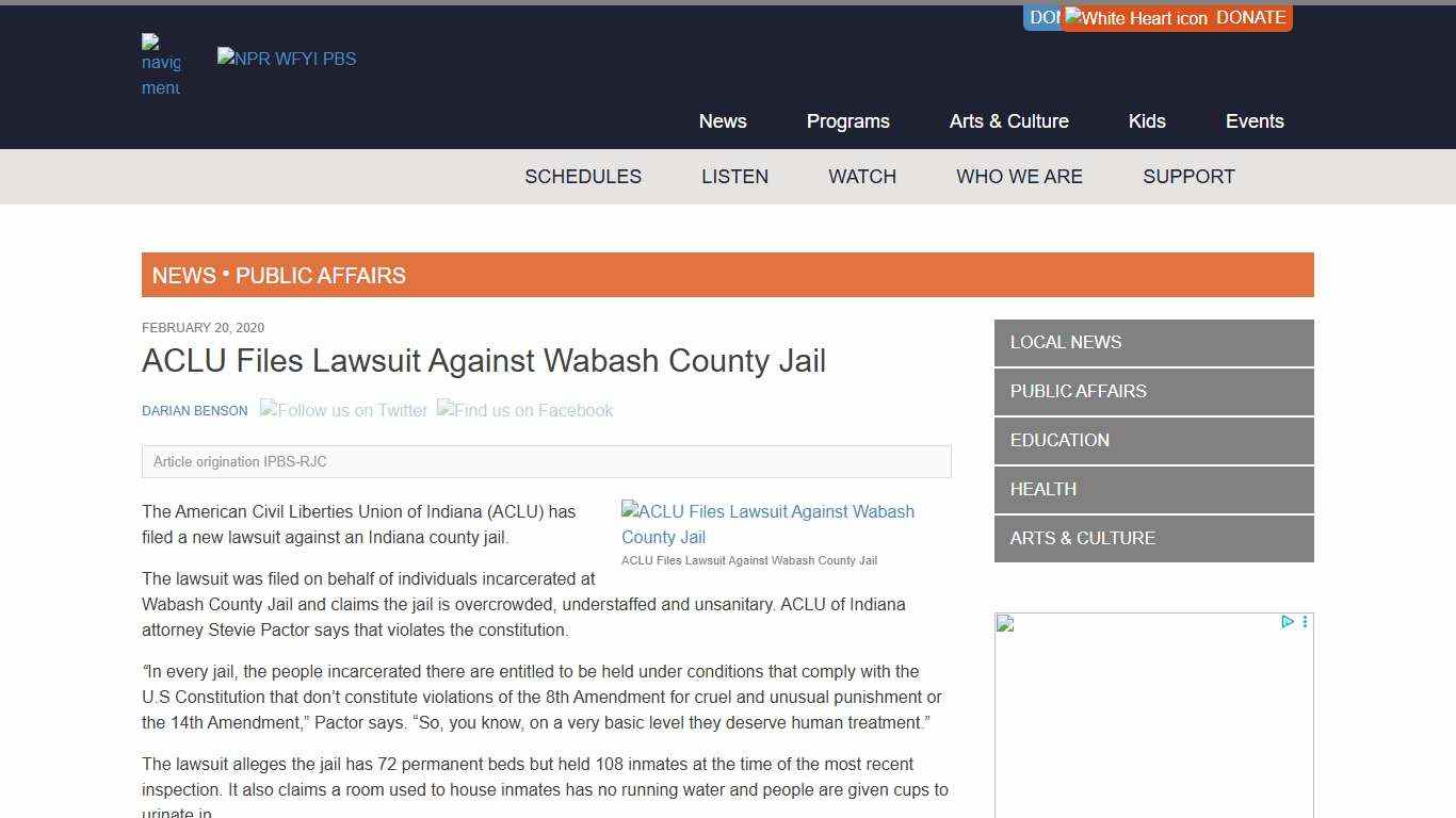 ACLU Files Lawsuit Against Wabash County Jail