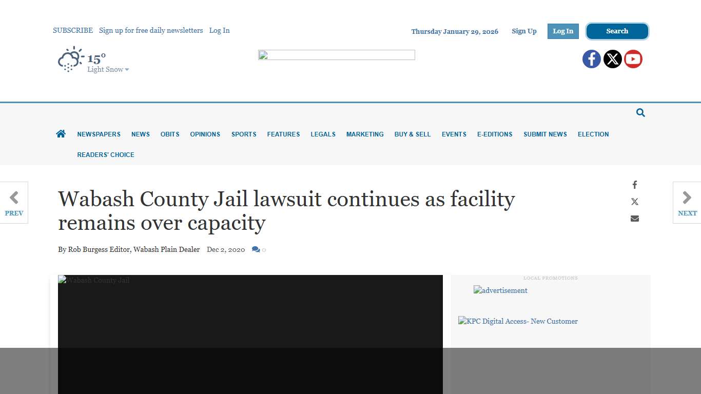 Wabash County Jail lawsuit continues as facility remains over capacity | kpcnews.com